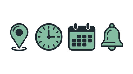 Location, Time & Date Icon Set – Modern Flat Symbols for Maps, Schedules, Calendar & GPS Apps