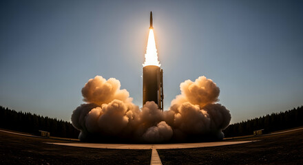 Dramatic Missile Launch with Fiery Blast