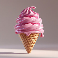 Pink strawberry soft serve ice cream cone