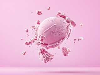 Pink ice cream scoop, flying pieces