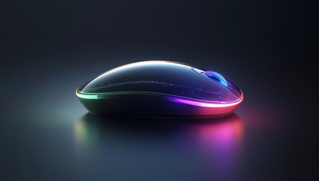 Sleek, glowing computer mouse on dark surface
