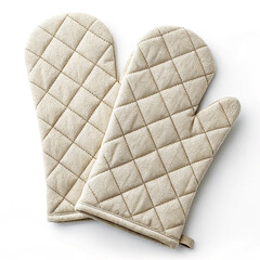 Quilted cotton oven mitts set on white background