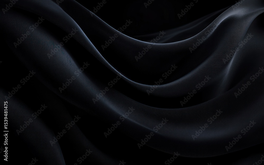 Aufkleber close-up of smooth flowing black fabric with soft folds creating a serene and elegant texture