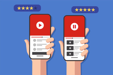 Smartphone displaying video player app interface with play and pause buttons