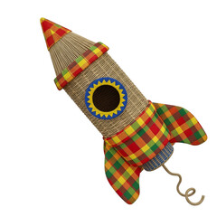 stylized rocket with the appearance of textured and braided straw rocket is slightly tilted AI-generated transparent PNG