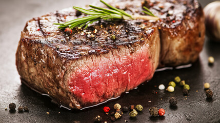 Juicy fillet steak with perfect grill marks, a feast for the eyes. Savor the art of grilling.