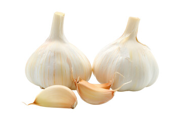 Two whole garlic bulbs and cloves isolated