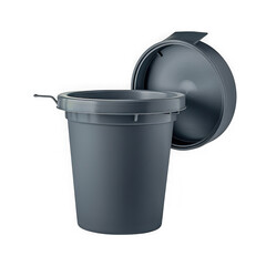 Gray trash can with lid isolated on transparent background