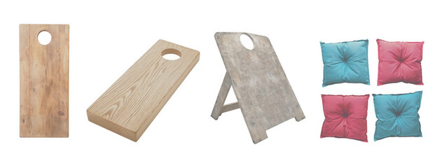 Cornhole boards and bags, colorful Pellow isolated on transparent background