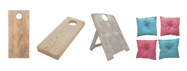 Cornhole boards and bags, colorful Pellow isolated on transparent background