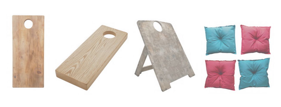 Cornhole boards and bags, colorful Pellow isolated on transparent background