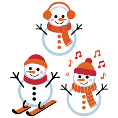 set of cute new year snowmen isolated vector illustration on white background