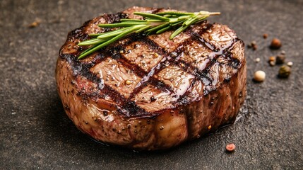 Juicy fillet steak with perfect grill marks, a feast for the eyes. Savor the art of grilling.