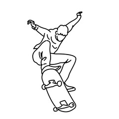 Coloring Line Art of Person Doing Skateboard Trick – Outdoor Sport Illustration for Book and Sticker Design