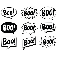 speech bubbles with text boo hand drawn vector illustration isolated