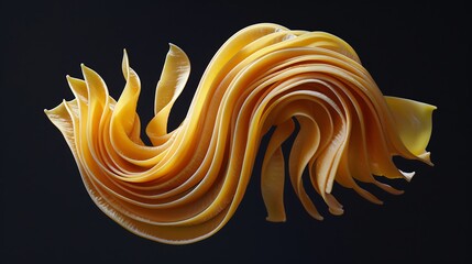Bionic and chromatic representation of pasta spiraling infinitely blending traditional food photography with futuristic AI art