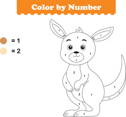 Color by numbers. Coloring page for kids. Coloring with cute kangaroo. Vector illustration