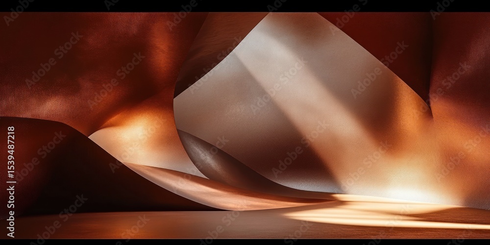 Poster abstract smooth curved copper surfaces with soft warm light and shadow creating a flowing organic in