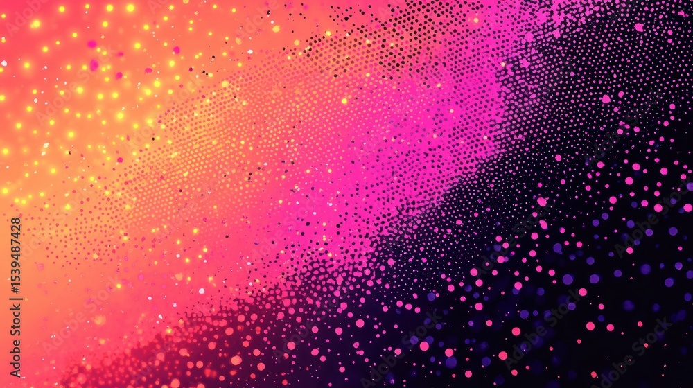 Poster abstract colorful gradient of scattered dots transitioning from bright yellow and orange to deep pin