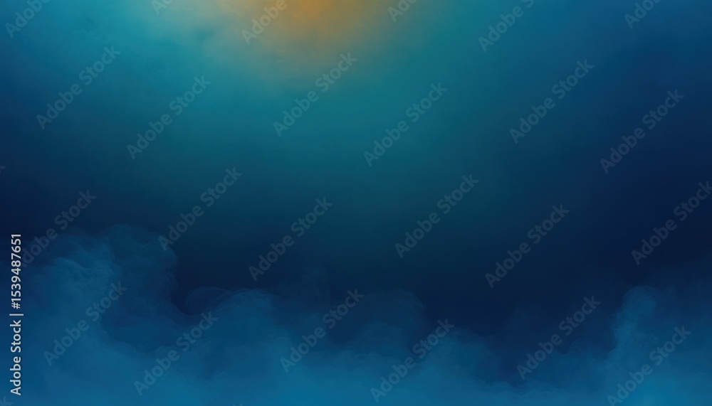 Poster abstract blue and dark gradient background with soft cloud-like smoky textures and subtle warm light