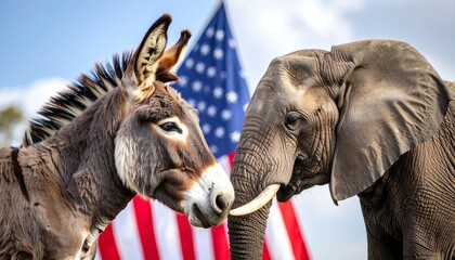 Donkey with Elephant, US Flag, and Politics.