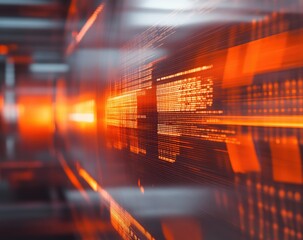 Abstract digital graphic, orange-toned, blurred data stream
