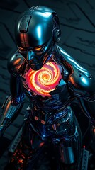 Naklejka premium Cybernetic beings core emanates cosmic energy