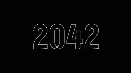 2042 new year continuous line art clip self drawing animation on white black background. single one line art written outline sketch illustration 2042 year numbers video