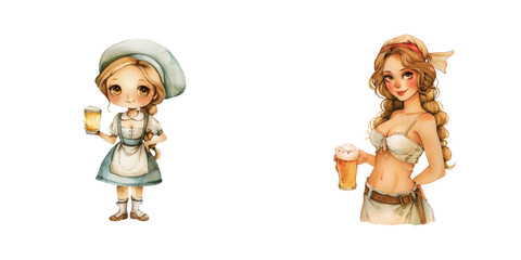 barmaid watercolor vector illustration