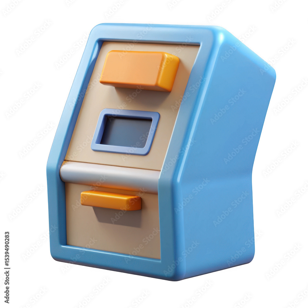 Poster 3d cartoon atm machine render isolated on transparent background