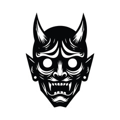 simple minimalism black vector oni mask on white background