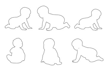 Boy and girl baby set of silhouettes icon. Vector illustration of a set of silhouettes of babies. Variety boy and girl babies design.