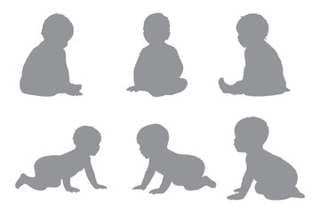 Boy and girl baby set of silhouettes icon. Vector illustration of a set of silhouettes of babies. Variety boy and girl babies design.