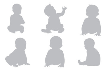 The silhouettes of the child 0-1 year Boy and Girl Baby. Set of Babes Silhouettes icon. Variety Design Newborn baby. Eps 10