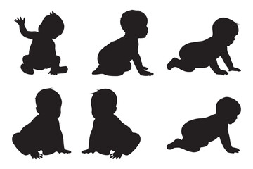 The silhouettes of the child 0-1 year Boy and Girl Baby. Set of Babes Silhouettes icon. Variety Design Newborn baby. Eps 10