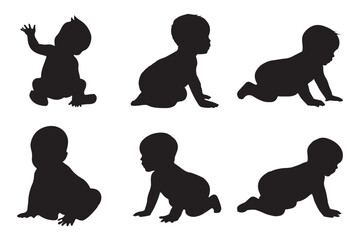 The silhouettes of the child 0-1 year Boy and Girl Baby. Set of Babes Silhouettes icon. Variety Design Newborn baby. Eps 10