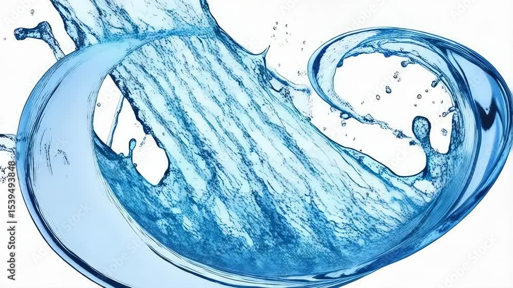 Poster water splash in abstract shape against white background. liquid element in motion. water droplets an
