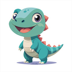 Cute Blue Baby Dinosaur Cartoon Illustration for Kids Learning and Nursery Decor