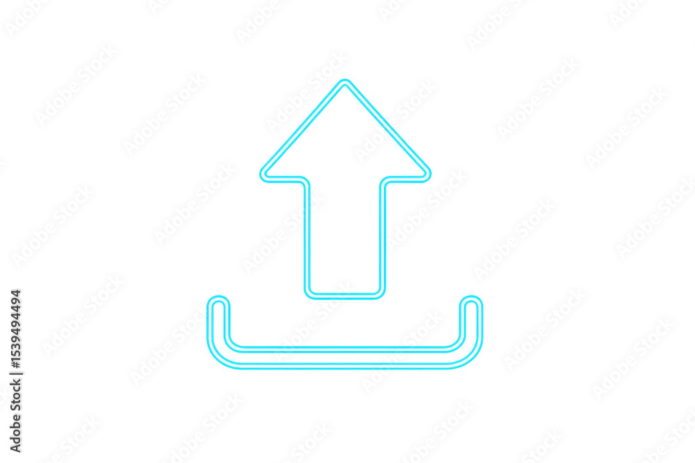 Poster neon blue upload symbol glowing on a transparent background, perfect for digital projects related to