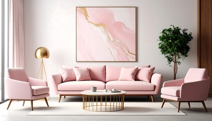 Pink living room interior design.