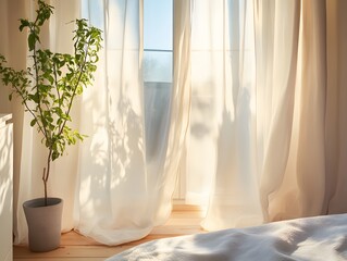 32. Home with soft morning light filtering through curtains