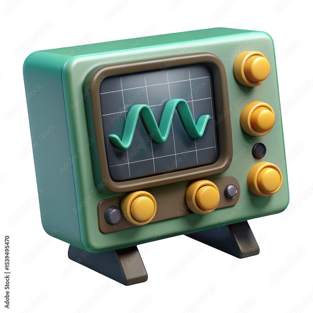 Poster 3d retro oscilloscope model isolated on transparent background