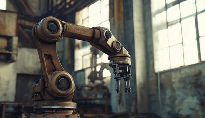 Fototapeta premium Industrial robot arm in a weathered factory