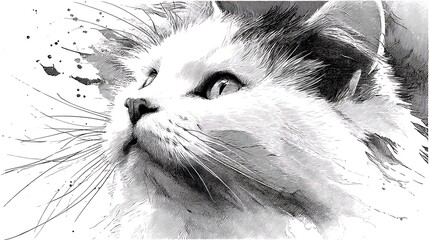 silhouette of an adorable cat outlined with fine lines, symmetrical design on a plain white background, featuring subtle detailing and smooth illustration style ideal for editorial or commercial 