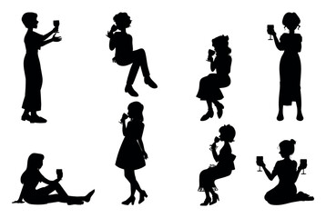 People drinking wine silhouette vector illustration