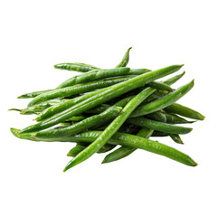 Fresh green beans, a vibrant and healthy vegetable. The beans are piled in a neat heap, showcasing their natural color