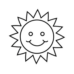 Flat Style Happy Sun Bold Line Art Summer Clipart Vector