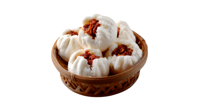 Char Siu Bao in a Bamboo Steamer Delicious Chinese Steamed Buns,