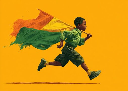 18 April Zimbabwe Independence Day. template. boy running with flag. vector illustration. High quality