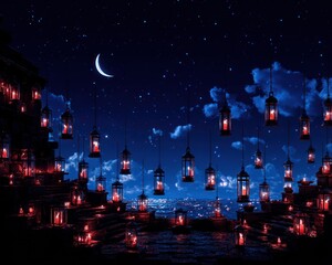 Obraz premium Night scene with lanterns